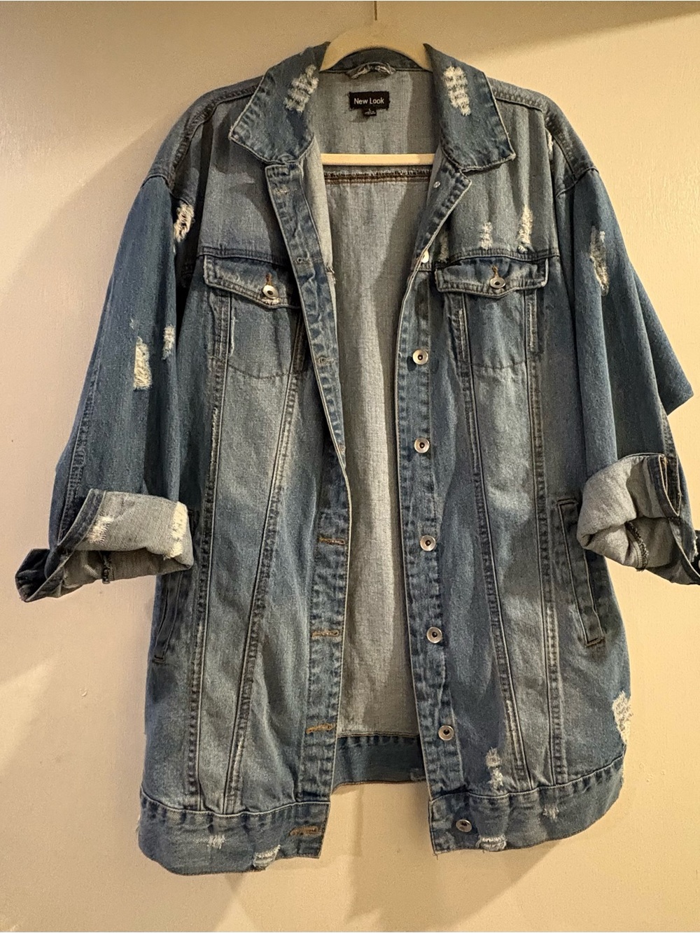 Women’s Large Distressed Oversized Denim Jacket